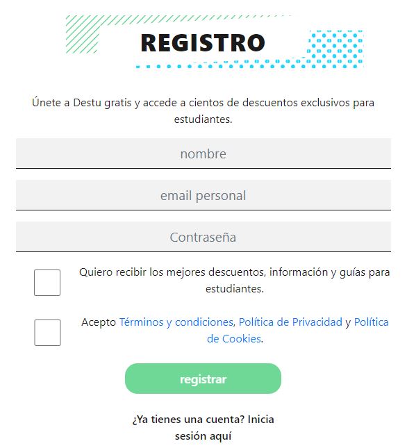registro descuentos para estudiantes